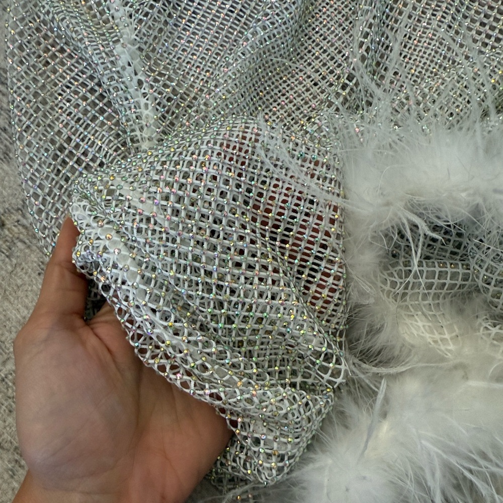 NWOT White Rhinestone Mesh Long Sleeve Top - Picture 3 of 3